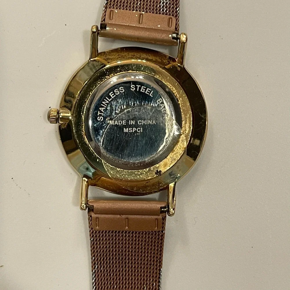Rose Gold‎ Mesh Band Minimalist Crystal Accent Analog Watch MSPCI